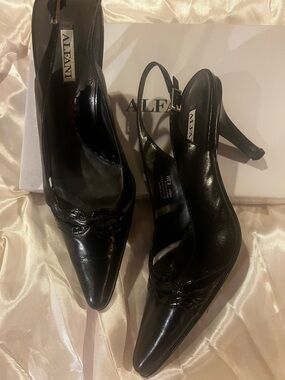 Alfani Black Pointed Slingback Heels with Subtle Braided Detail